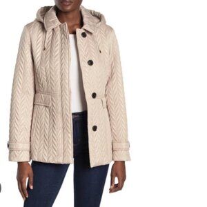 Kate Spade Hooded Quilted Jacket In Beige size medium *please read!*